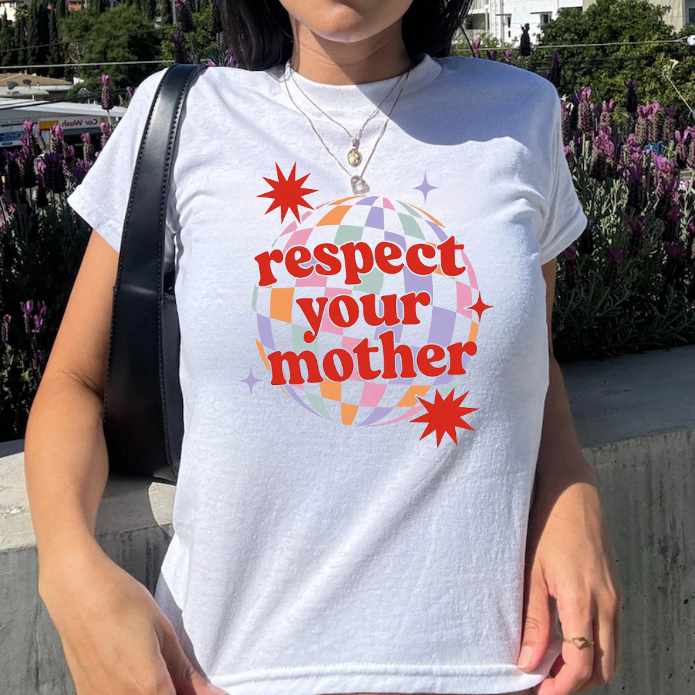 Respect Your Mother Retro Disco Ball Stars Vintage Babytee
